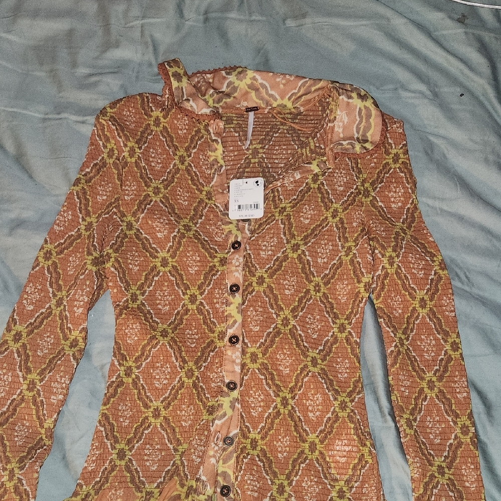 Free People Earthy Tones Patterned Top